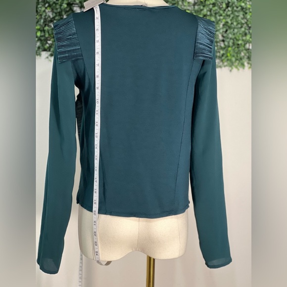 Zara W&B Collection Teal Ruffle Front Long Sleeve Square Fit Top Size Small - Picture 7 of 9